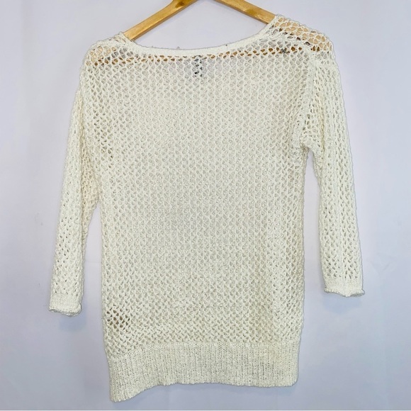 Amanda Green White Open Knit Boho Sweater M - Picture 2 of 5